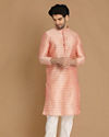 alt message - Manyavar Men Light Pink Self Design Kurta Pajama image number 1